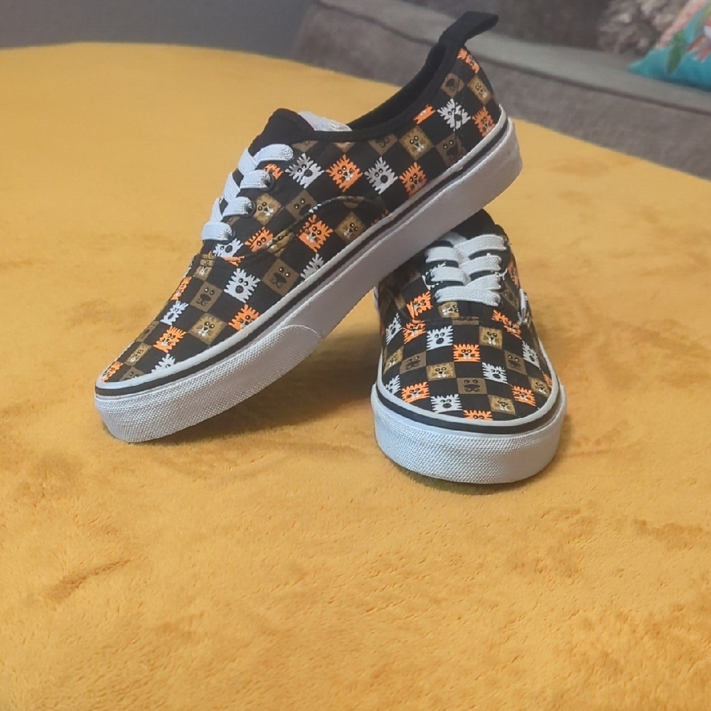 Vans Kids' Black and Orange Checkered Sneakers - Picture 6 of 8